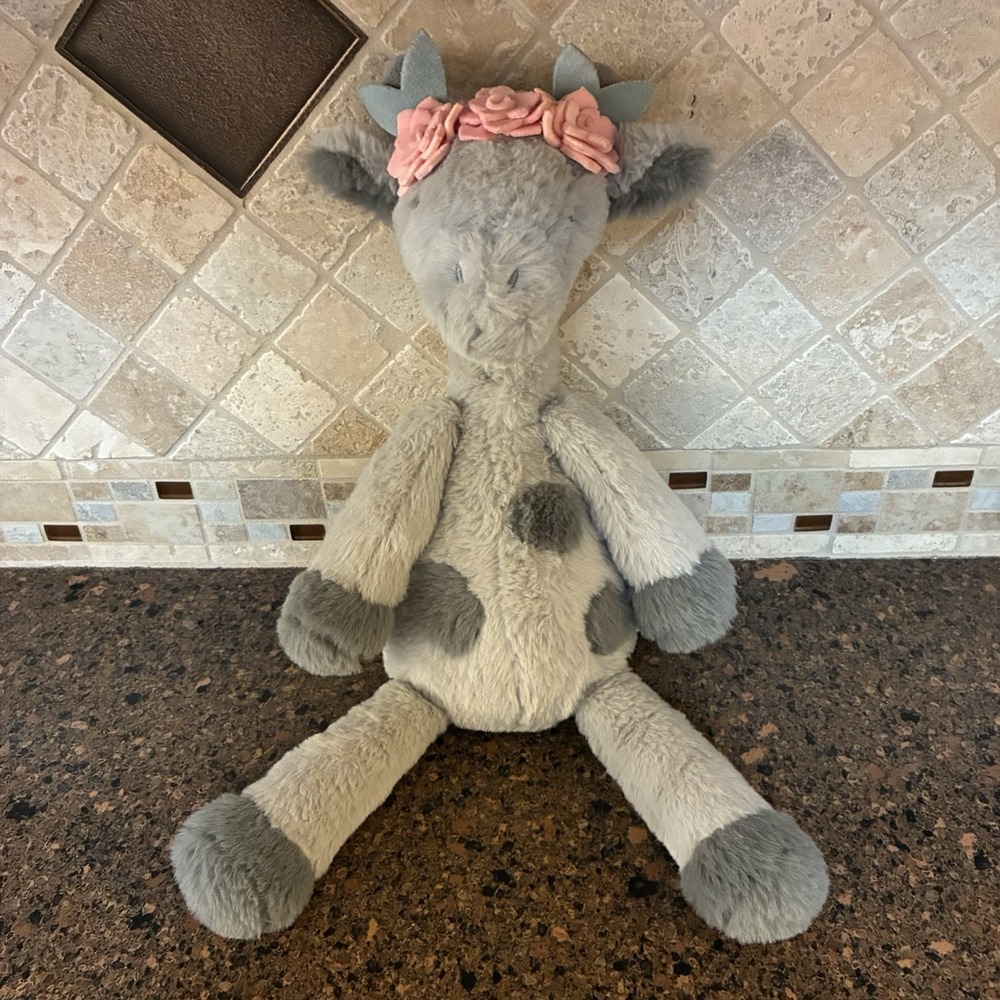 Lambs and Ivy Skylar Giraffe Plush Gray Pink Flowers Stuffed Animal Baby Nursey - Picture 2 of 15